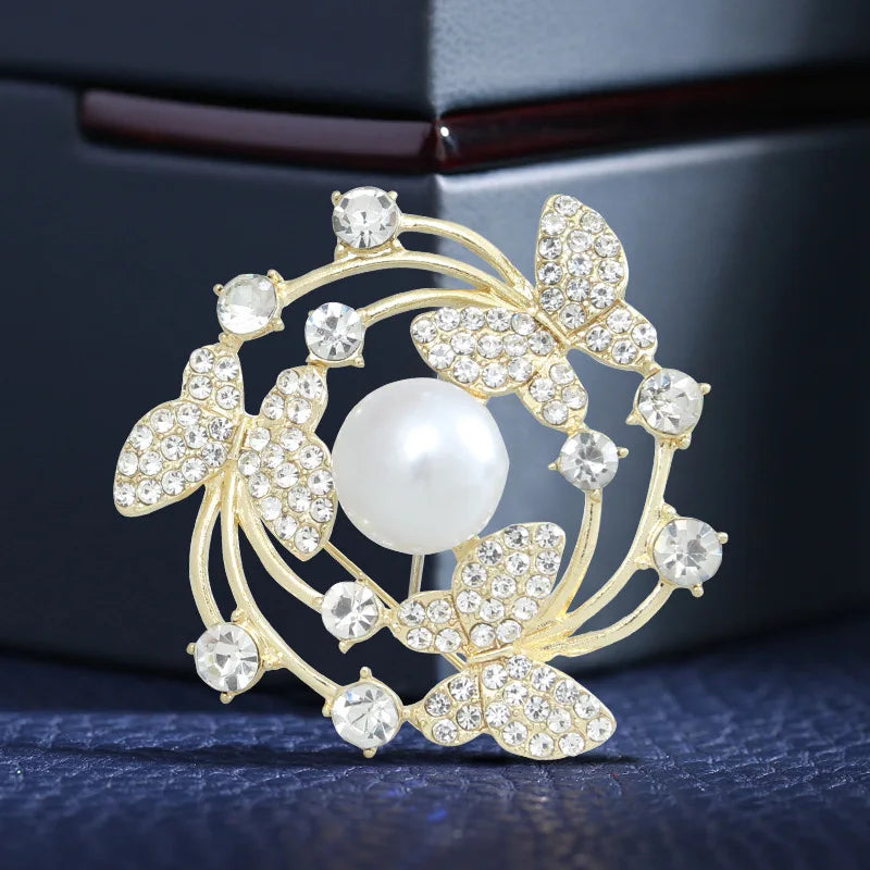 Butterfly Pearl Crystal Brooch