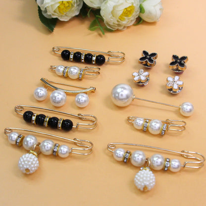 12pcs Pearl Waist Pin Set – Anti-Slip Metal Brooch