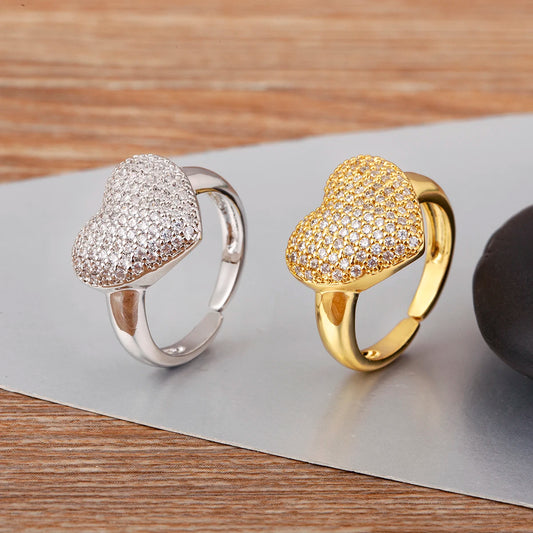 Romantic Heart Shape Crystal Zircon Adjustable Rings