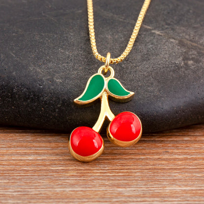 Apple/Grape/Cherry Sparkling Zircon Pendant Necklace