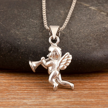 Retro Angel Blowing Trumpet Pendant Necklace for Women & Men
