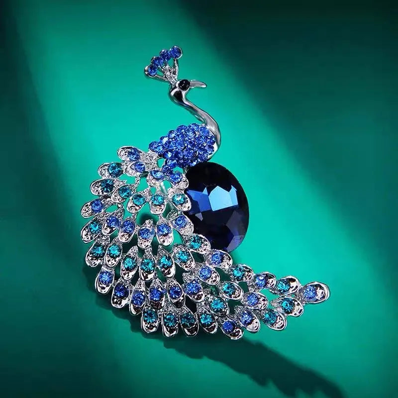 Rhinestone Peacock Brooch Pin