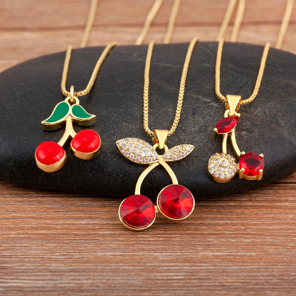 Apple/Grape/Cherry Sparkling Zircon Pendant Necklace