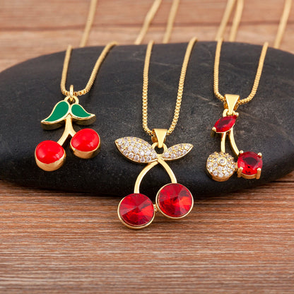 Apple/Grape/Cherry Sparkling Zircon Pendant Necklace