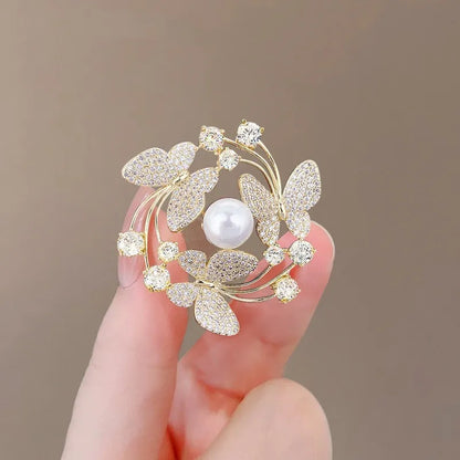 Butterfly Pearl Crystal Brooch