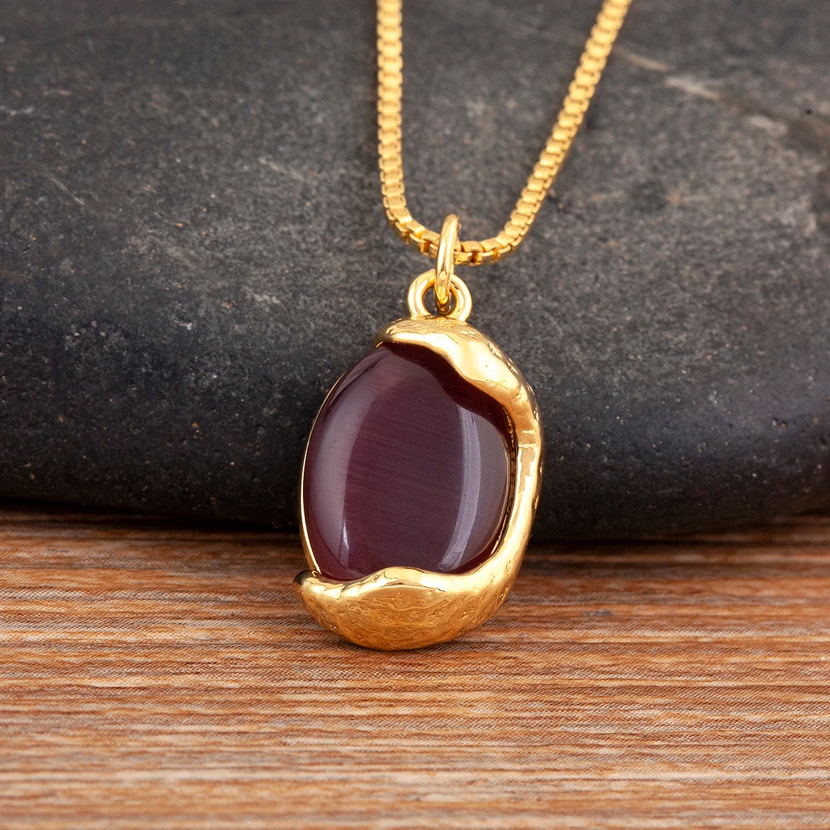 Copper Inlaid Stone Pendant Necklace
