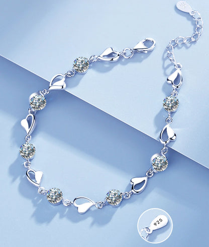 925 Sterling Silver Heart Necklace & Bracelet Set for Women