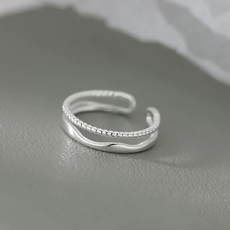 Original 925 Sterling Silver Double Lines Ring for Women