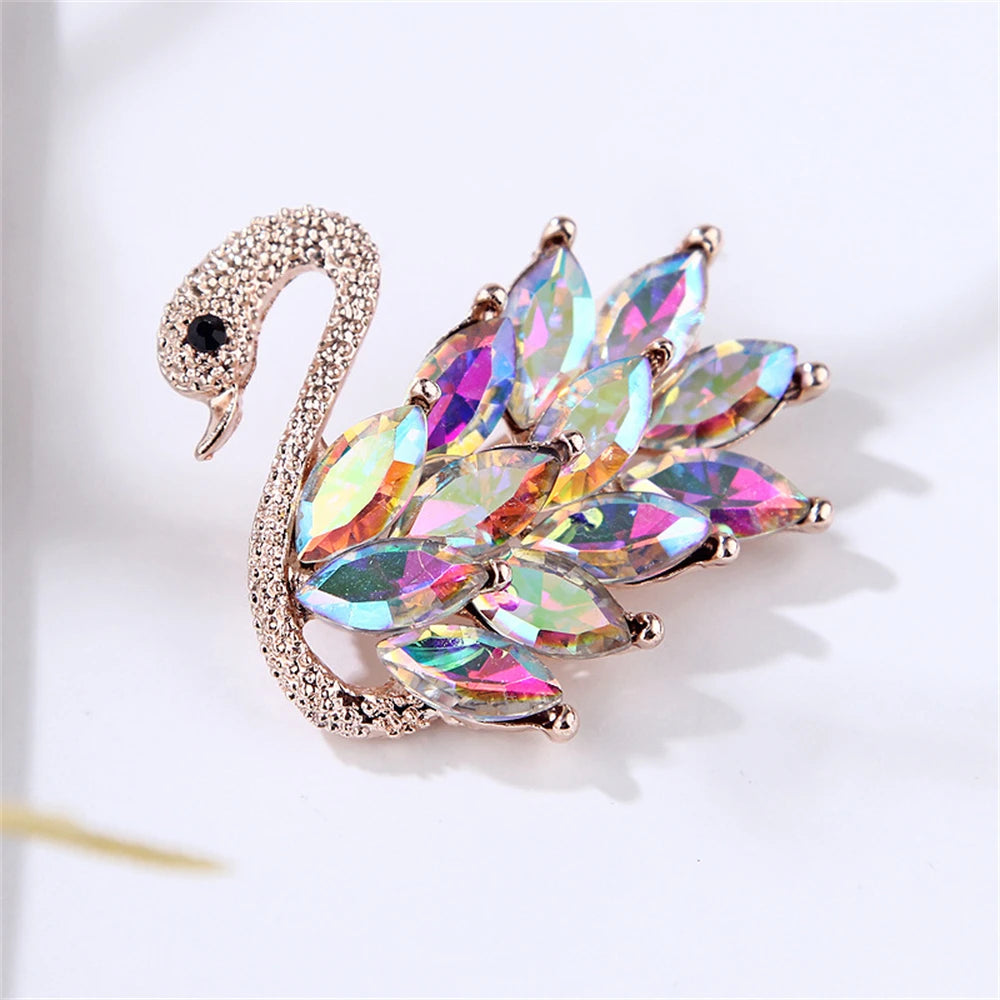 Rhinestone Swan Brooch Pin