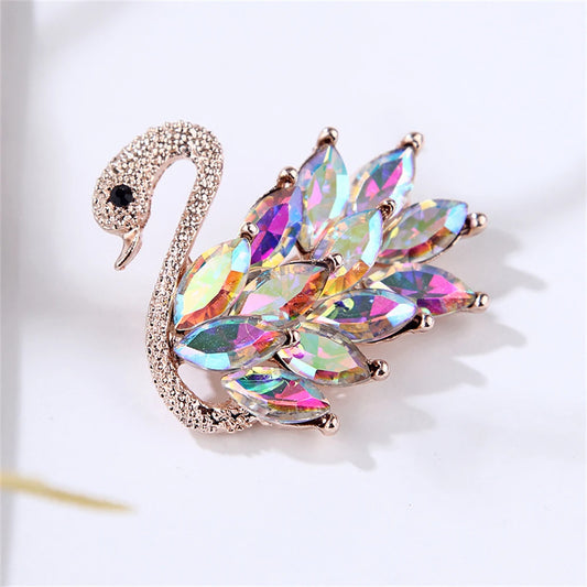 Rhinestone Swan Brooch Pin