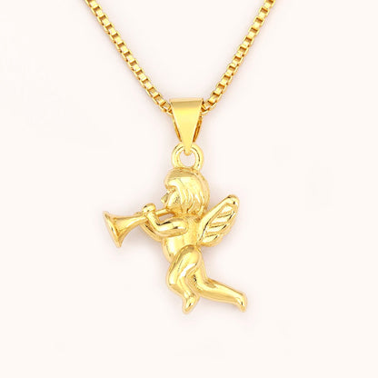 Retro Angel Blowing Trumpet Pendant Necklace for Women & Men