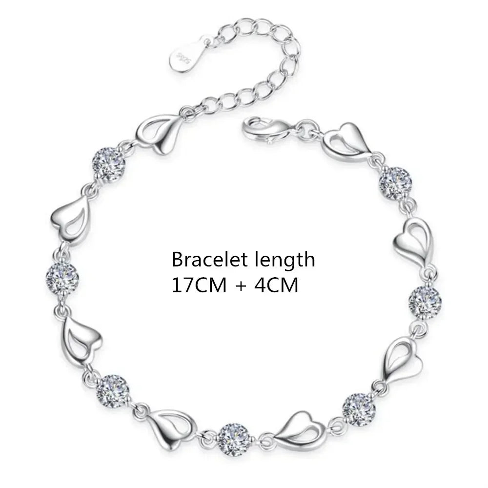 925 Sterling Silver Heart Necklace & Bracelet Set for Women