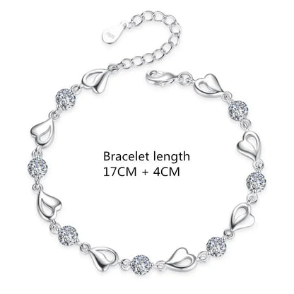 925 Sterling Silver Heart Necklace & Bracelet Set for Women