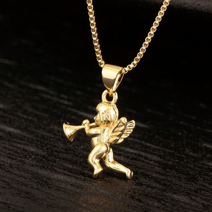 Retro Angel Blowing Trumpet Pendant Necklace for Women & Men