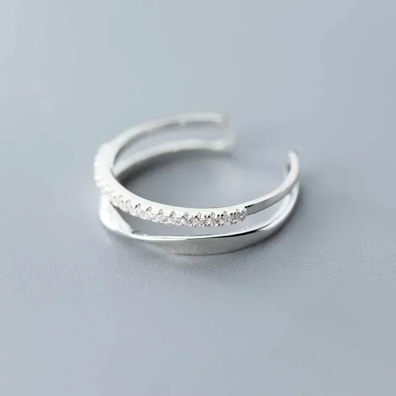Original 925 Sterling Silver Double Lines Ring for Women