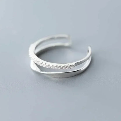 Original 925 Sterling Silver Double Lines Ring for Women