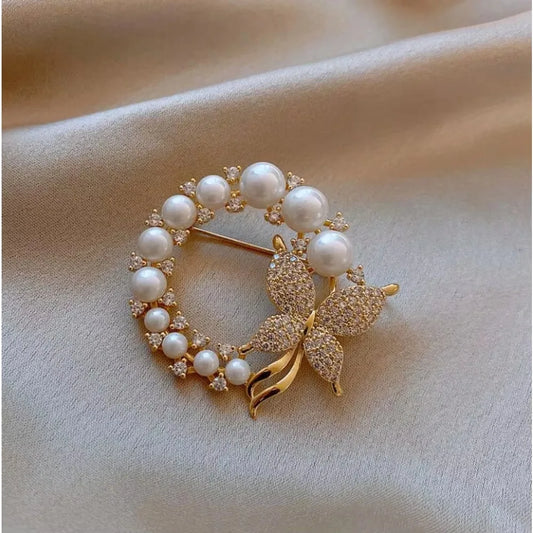 Butterfly Pearl Rhinestone Brooch