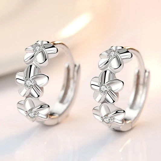 925 Silver Zircon Flower Stud Earrings