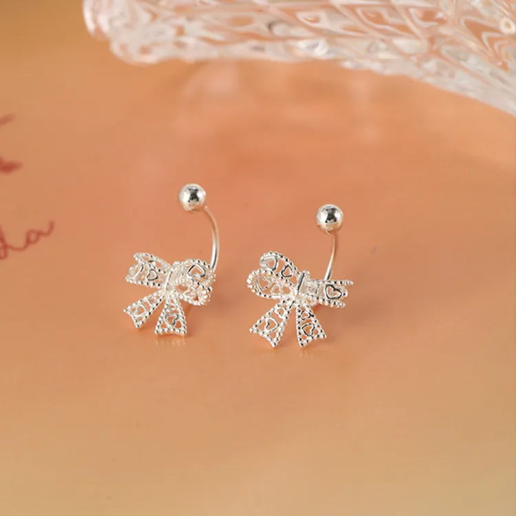925 Silver Bow Heart Stud Earrings