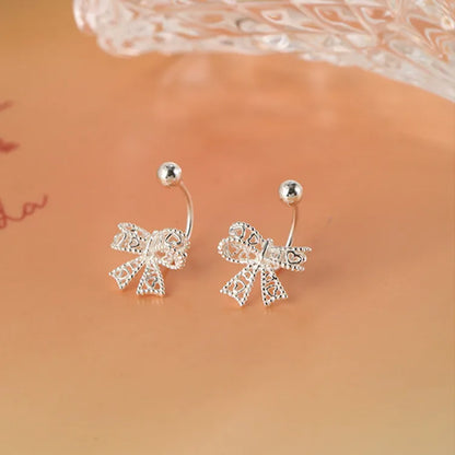 925 Silver Bow Heart Stud Earrings