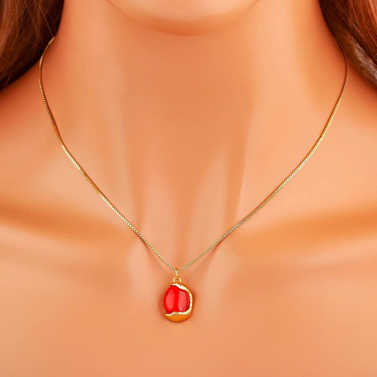 Copper Inlaid Stone Pendant Necklace