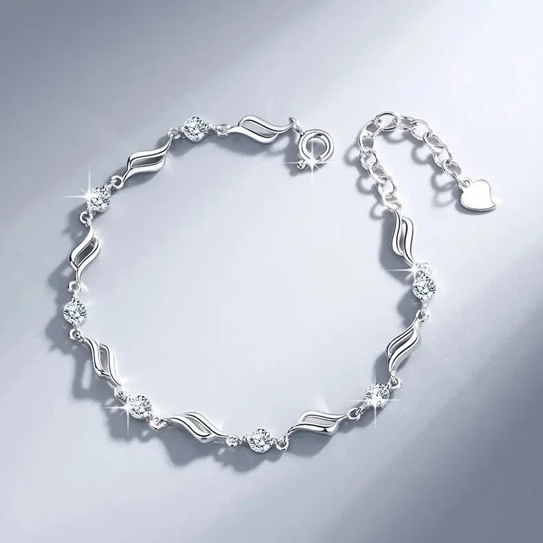 925 Sterling Silver Heart Necklace & Bracelet Set for Women