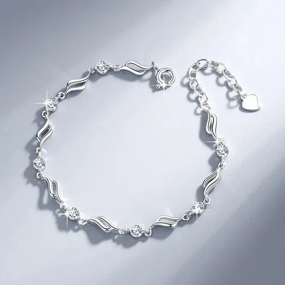 925 Sterling Silver Heart Necklace & Bracelet Set for Women