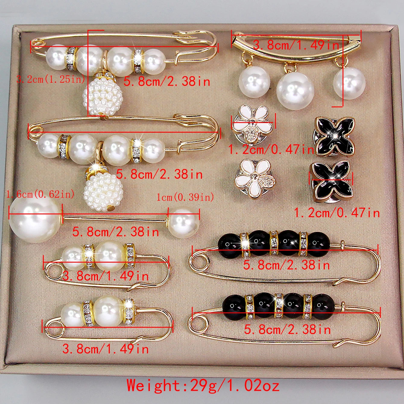 12pcs Pearl Waist Pin Set – Anti-Slip Metal Brooch